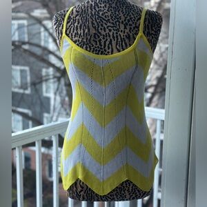 Cache Neon Yellow and White Chevron Knit Cami